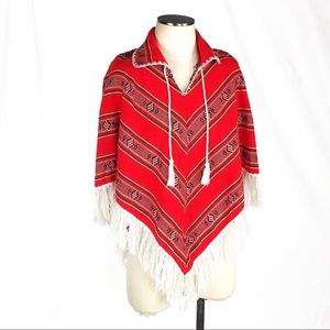 Vintage 60s Red Rainbow Poncho 🌈✨